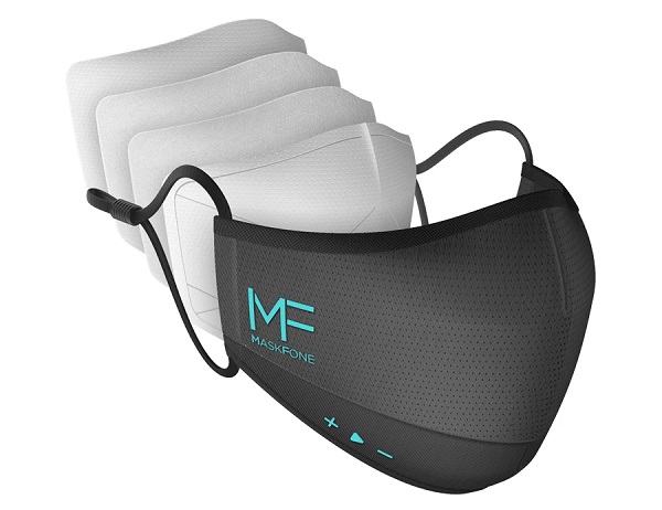 Ochranné rúško MaskFone s integrovanou Bluetooth súpravou pre telefonovanie.
