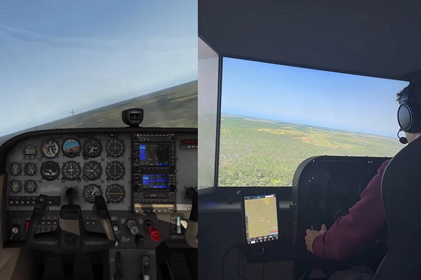 Pri teste autopilot s umelou inteligenciou riadil virtuálne lietadlo (vľavo) spolu s ľudským pilotom (vpravo) v rovnakom simulovanom vzdušnom priestore.