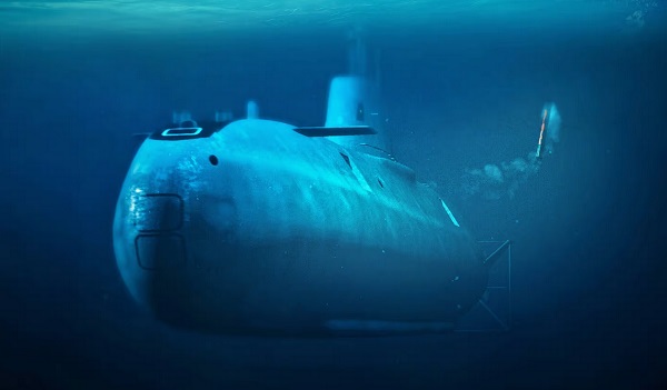 Dron Ninoc 103 UW vypustený z ponorky vo svojej kapsule.