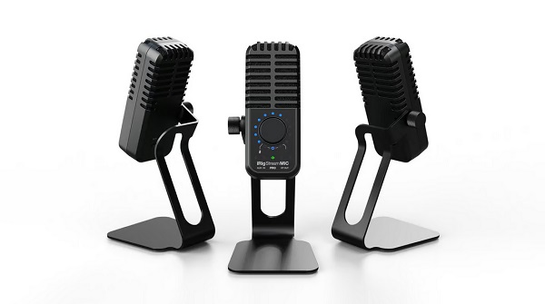 Kombinácia kondenzátorového mikrofónu a zvukového rozhrania iRig Stream Mic Pro.