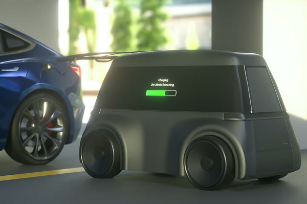 Mobilný robot Autev umožní majiteľom elektromobilov využívať akékoľvek parkovacie miestno na nabíjanie vozidla.