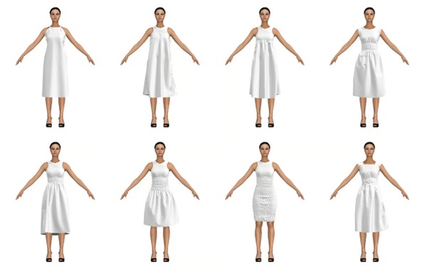 Príklady rôznych spôsobov, ako môžu byť jednotlivé 4D pletené šaty upravené na mieru.