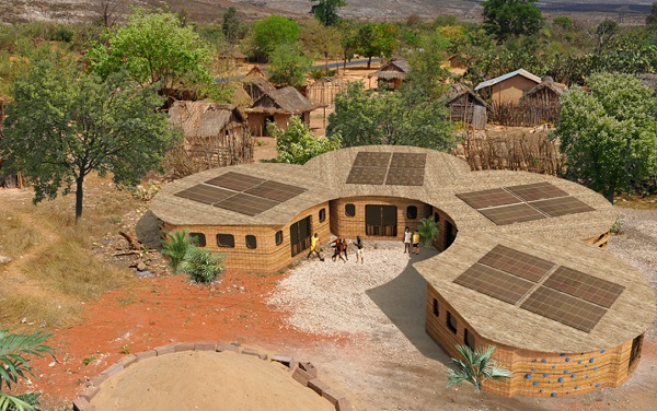 Vizualizácia prvej 3D tlačenej školy na svete, ktorá by mala byť postavená v Madagaskare.