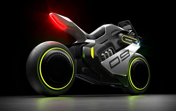 Motocykel Segway-Ninebot Apex H2 s hybridným vodíkovo-elektrickým pohonom.