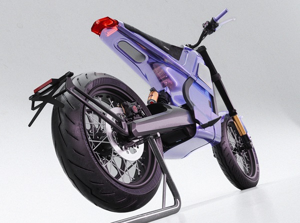 Priehľadný elektrický motocykel DAB 1α Transparent Edition.