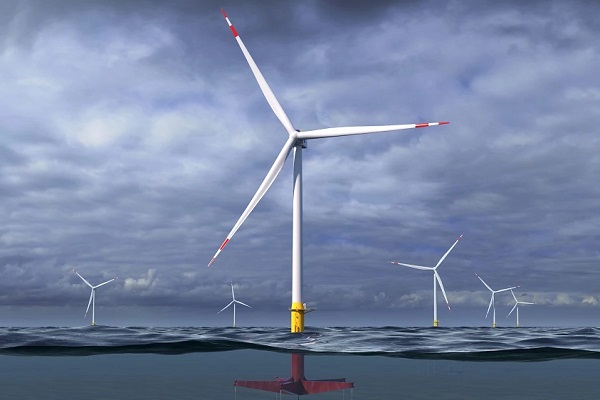 Vizualizácia konceptu plávajúcej veternej turbíny od spoločnosti GE.