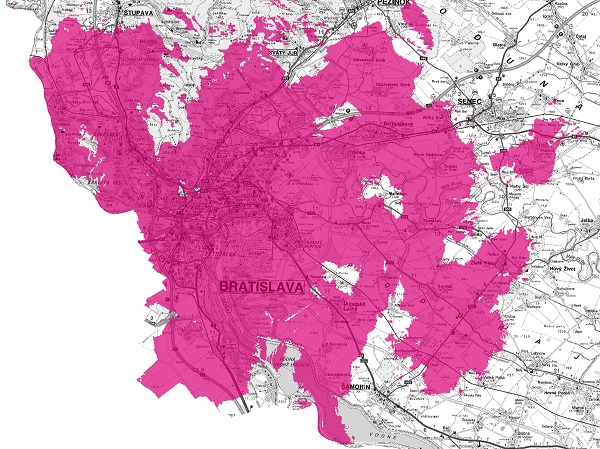 Mapa pokrytia 5G sieťou Slovak Telekom k 23.11.2021.