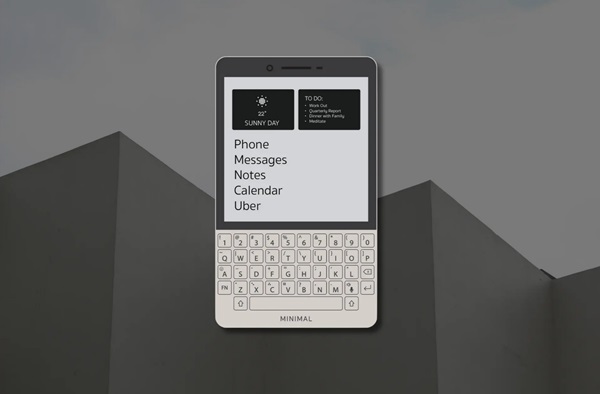 Minimalistický smartfón Minimal Phone s E Ink displejom a fyzickou klávesnicou.