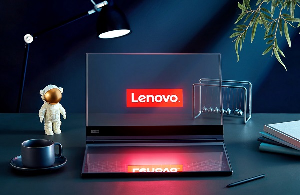 Koncept notebooku s transparentnou obrazovkou Lenovo ThinkBook.