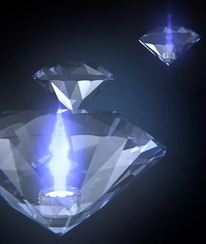Umelecké stvárnenie procesu kvantovej teleportácie medzi dvoma nesusediacimi uzlami ako chyby v diamante.