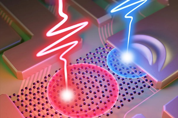 Synchronizované dvojice laserových impulzov poháňajú najrýchlejšie logické brány, aké boli kedy vyrobené, čo by mohlo počítačom priniesť miliónnásobné zrýchlenie. Ilustračný obrázok Rochesterskej univerzity.