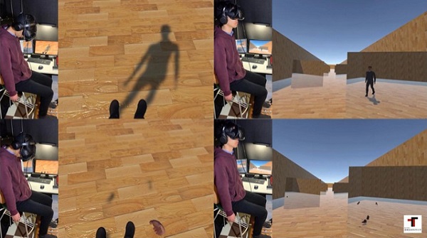 Používateľ skúša systém v dvoch rôznych režimoch - v jednom, v ktorom zrkadlový odraz jeho avatara ukazuje celé telo, a v druhom, v ktorom sú viditeľné iba jeho ruky a nohy. 