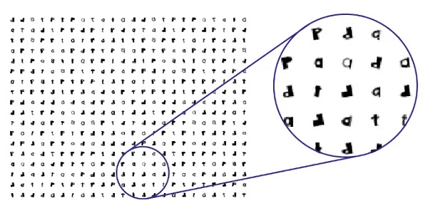 Ukážka znakov podobných písmenám, ktoré mal nový čip optickej neurónovej siete za úlohu klasifikovať.