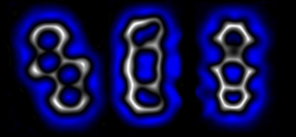 Mikroskopická snímka molekúl s rôznym usporiadaním atómov.