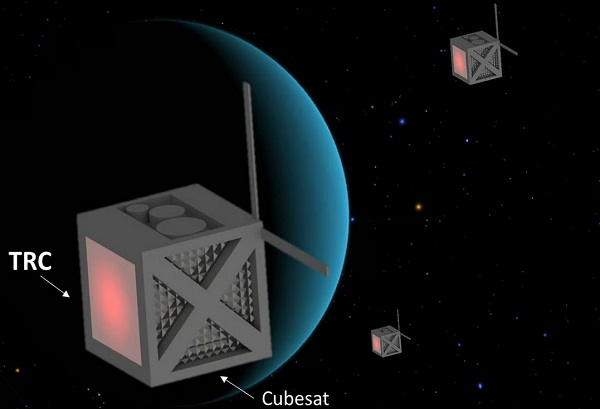 Umelecké znázornenie budúcich satelitov CubeSat s miniatúrnymi jadrovými pohonmi.