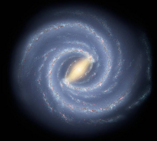 Umelecké stvárnenie galaxie Mliečna dráha, ktorá má podobnú hmotnosť ako novoobjavené gigantické galaxie v ranom vesmíre.
