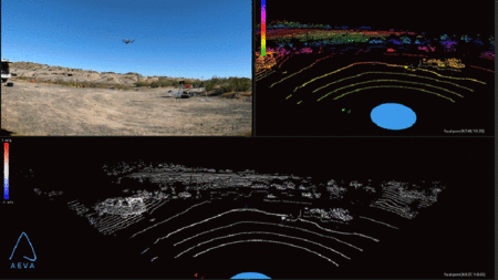 Animácia zobrazujúca pristátie dronu v Novom Mexiku a použitie technológie KNaCk na mapovanie bezprostrednej oblasti.