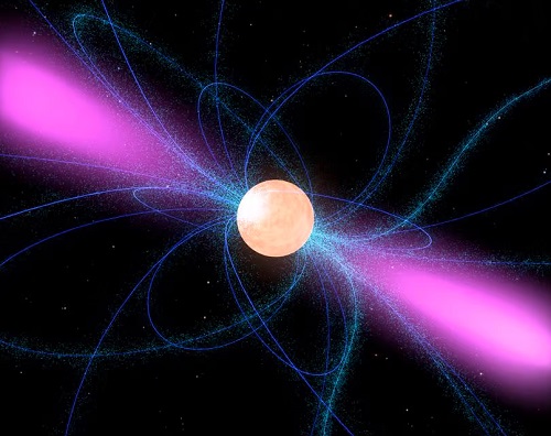 Umelecké stvárnenie pulzaru (Zdroj: NASA).
