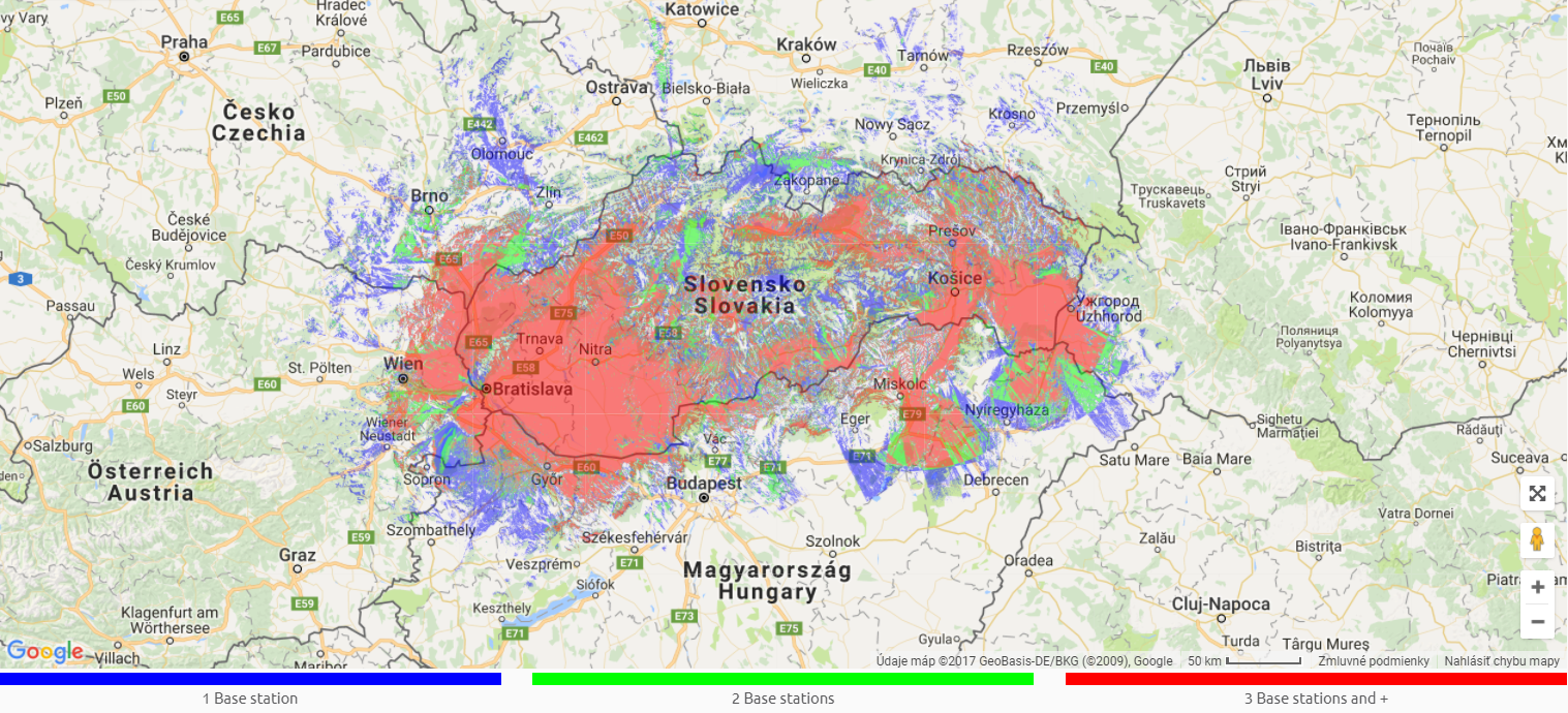 Mapa pokrytia IoT sieťou Sigfox na Slovensku