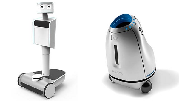 Spoločnosť Immersive Robotics predstavila dvojicu nových pracovných robotov Waldo (vľavo) a Trash Can Robot (vpravo).