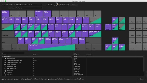 Pre Adobe Premiere Pro CC predstila spoločnosť Adobe vizuálne rozloženie klávesnice pre prehľadné priradovanie skratiek