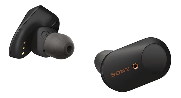 Úplne bezdrôtové slúchadlá do uší Sony WF-1000XM3 s technológiou aktívneho potláčania hluku.