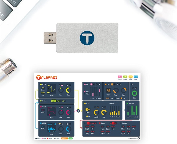 Trueno je 3-oscilátorový analógový syntetizátor napájaný cez USB port, ktorý sa ovláda pomocou pluginu VST / AU na používateľovom počítači alebo notebooku. 