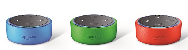 Nový reproduktor Amazon Echo Dot Kids Edition je k dispozícii v modrej, zelenej alebo červenej farbe.