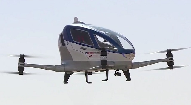 Dopravný úrad v Dubaji plánuje toto leto nasadiť lietajúcu taxislužbu s dronmi Ehang 184