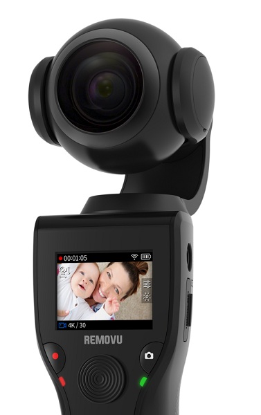 4K kamera Removu K1 s integrovaným 3osým stabilizátorom obrazu a náhľadovým LCD displejom.
