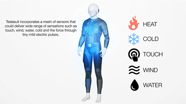 Oblek Teslasuit dokáže v prostredí virtuálnej reality nasimulovať teplo, chlad, tlakové údery a dokonca prenesie fyzické proporcie používateľa do VR.