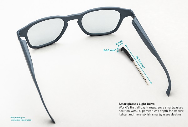 Technológia Light Drive od spoločnosti Bosch dokáže cez inteligentné okuliare vytvoriť HUD displej.