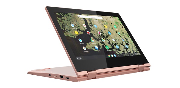 Lenovo Chromebook C340 vás pripojí cez dva USB-C porty (na obr. 11-palcový model vo farbe piesková ružová).