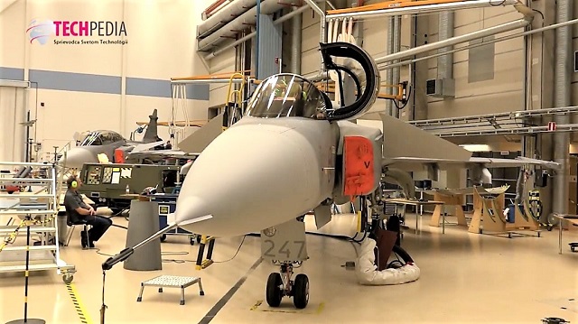 Ľahké nadzvukové stíhacie lietadlo Saab JAS 39 Gripen.