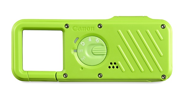 Miniatúrna outdoorová kamera Canon Ivy Rec v tvare karabíny.
