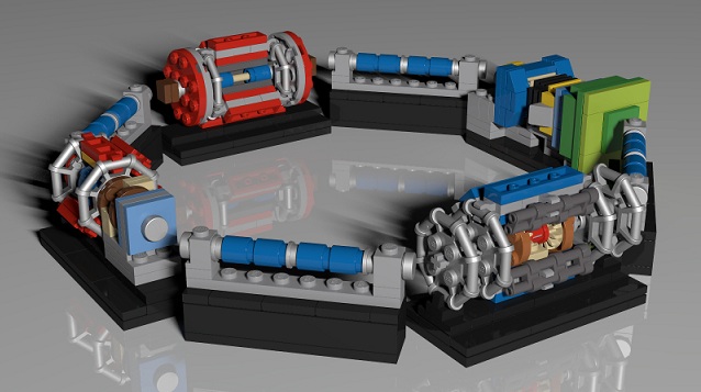 Študent PhD Nathan Readioff vytvoril návrh modelu LEGO stavebnice, ktorá predstavuje Veľký hadrónový urýchľovač častí vo švajčiarskom CERNe