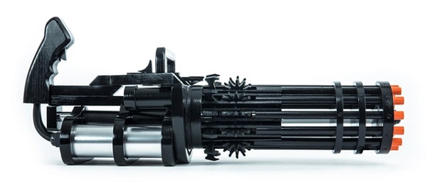 Motorizovaný drevený rotačný guľomet na gumičky Rubber Band Minigun.