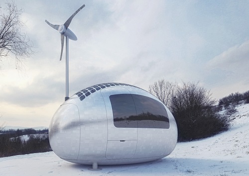 Ecocapsule, Bratislava, Slovensko, dom, domček, Nice Architects, prototyp, obnoviteľné zdroje, veterná turbína, solárny panel, bývanie, technológie, novinky
