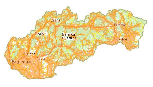 Orientačná mapa pokrytia 4G sieťou Orange.