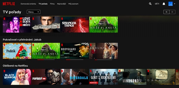 Používateľské rozhranie Netflixu v češtine.