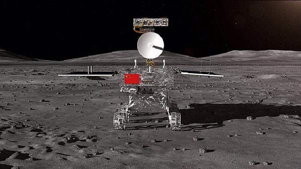 Ilustrácia planetárneho vozidla zo sondy Chang'e-4, ktoré sa prvýkrát v histórii dotklo vzdialenej strany Mesiaca.