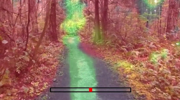 Na zelených plochách sa zobrazuje miesto, kde sa dron rozhodol lietať, zatiaľ čo červená farba označuje odmietnutie trasy.