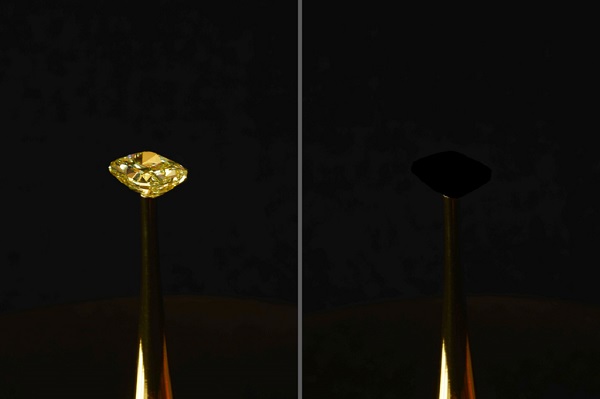 Tím vedcov použil materiál ako náter diamantu s hodnotou 2 milióny dolárov, ktorého zložité detaily nahradil neživou čiernou prázdnotou.